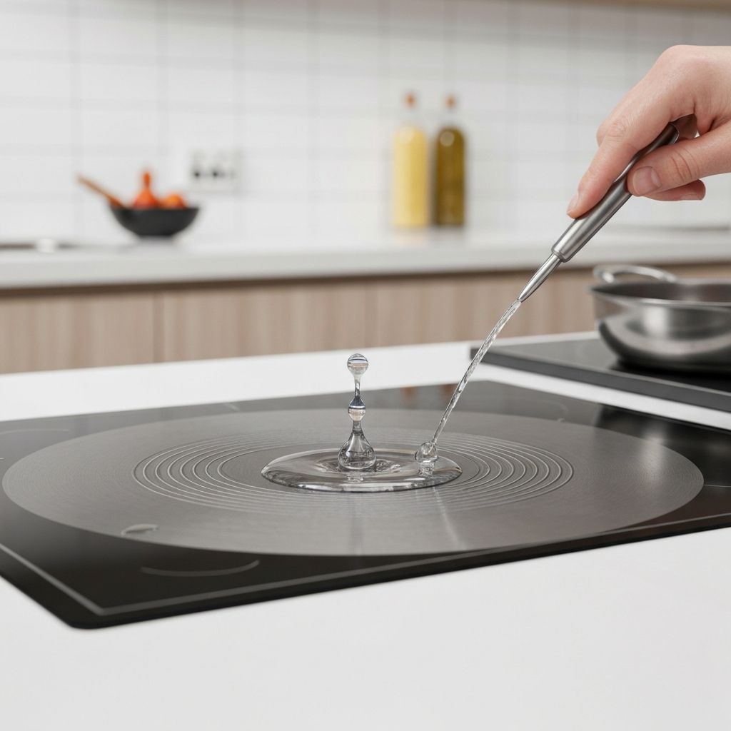 Water droplet test demonstrating the Leidenfrost Effect on preheated stainless steel cookware