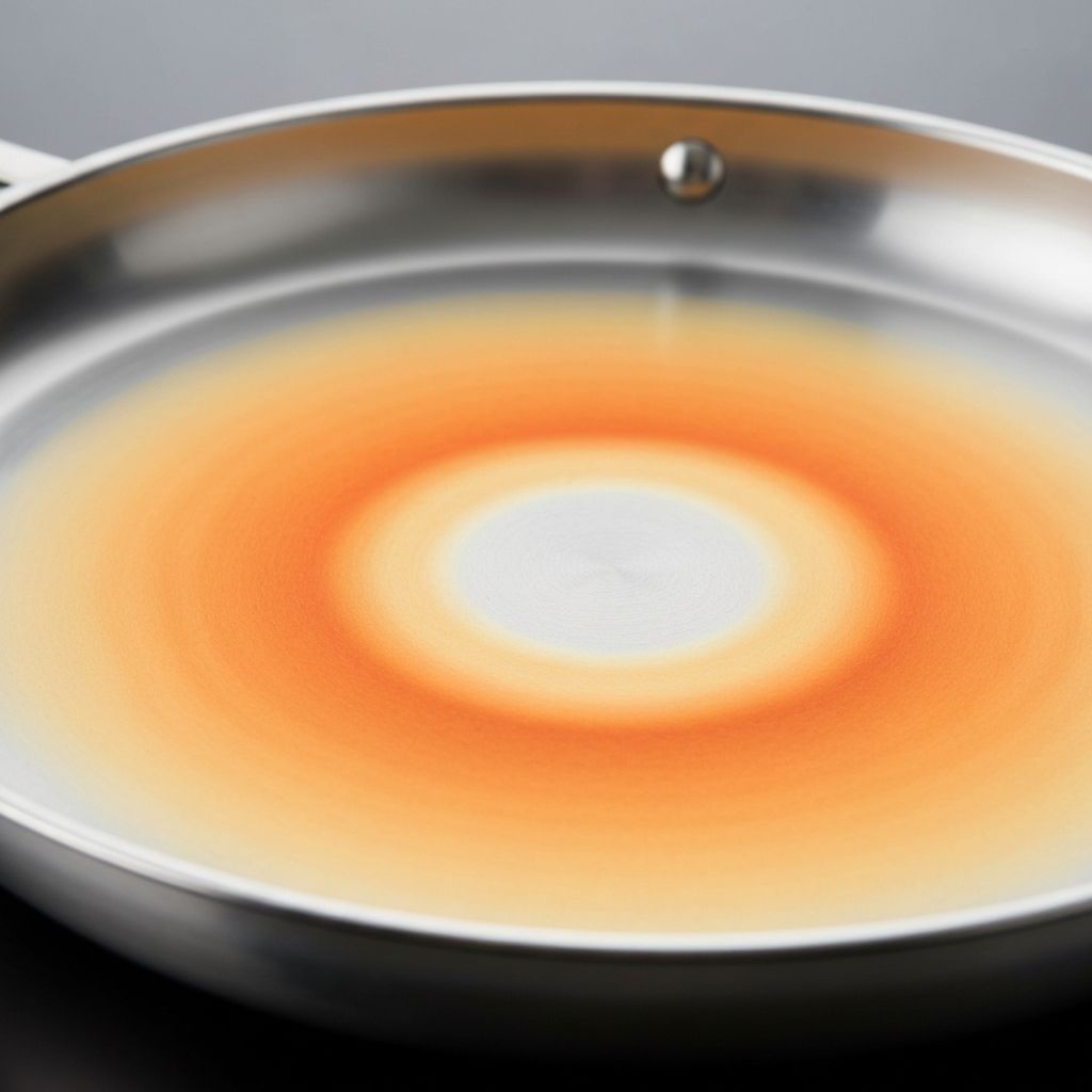 Demonstration of even heat distribution in tri-ply stainless steel cookware
