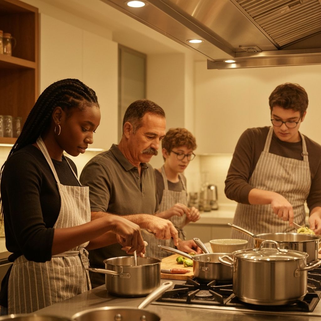 Home cooks using Goldilocks cookware in modern kitchen