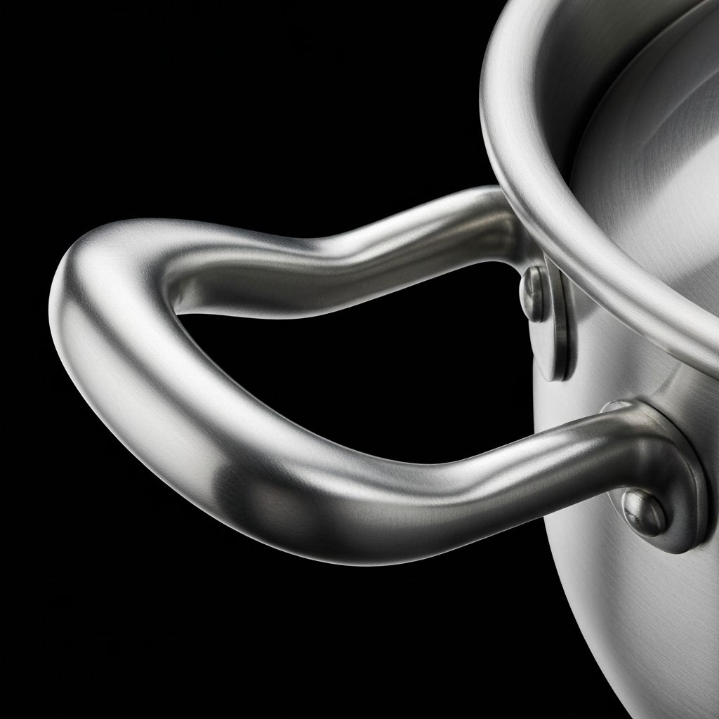 Close-up of Goldilocks cookware handle showing premium construction quality